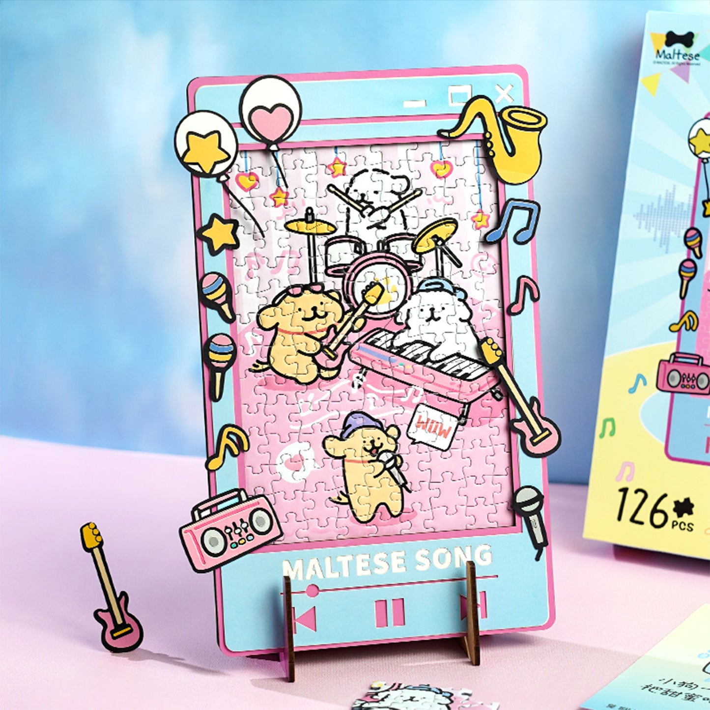Maltese Puppy Rock Band Acrylic Puzzle