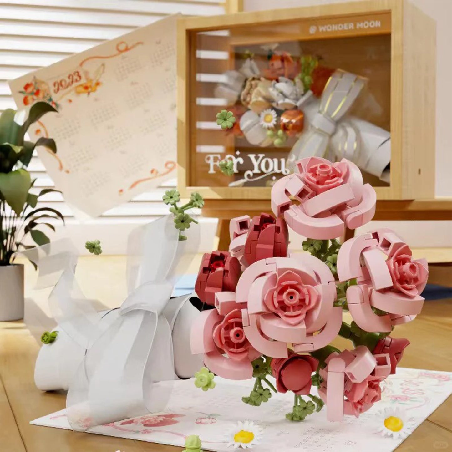 For You Series Warm and Gentle Building Block Rose Bouquet Display Set