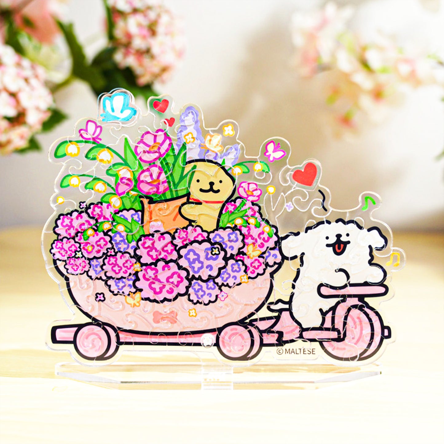 Maltese Puppy Flower Cart Acrylic Puzzle