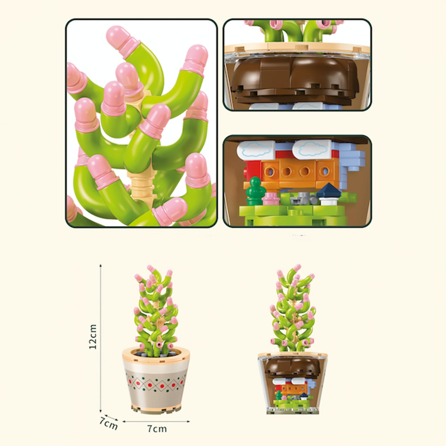 Healing Series Crassula Ovata 'Gollum' Succulent Plant Display Building Block Set