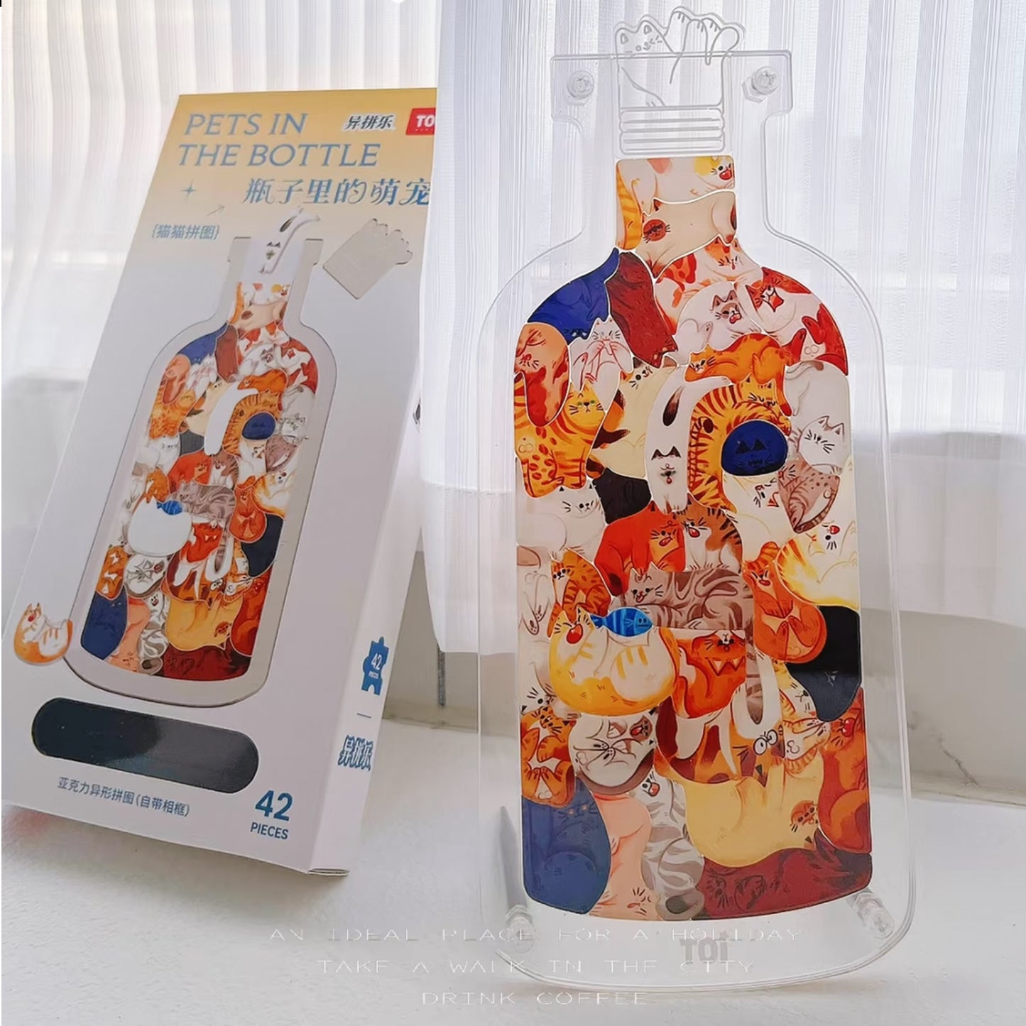 PETS IN THE BOTTLE Cats Animal Shaped Acrylic Puzzle
