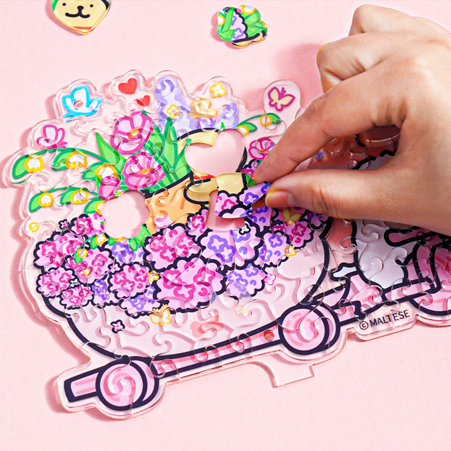 Maltese Puppy Flower Cart Acrylic Puzzle