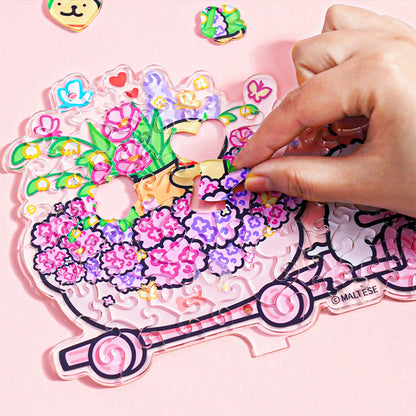 Maltese Puppy Flower Cart Acrylic Puzzle