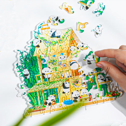 Panda Bamboo House Seesaw 72 Piece Acrylic Puzzle