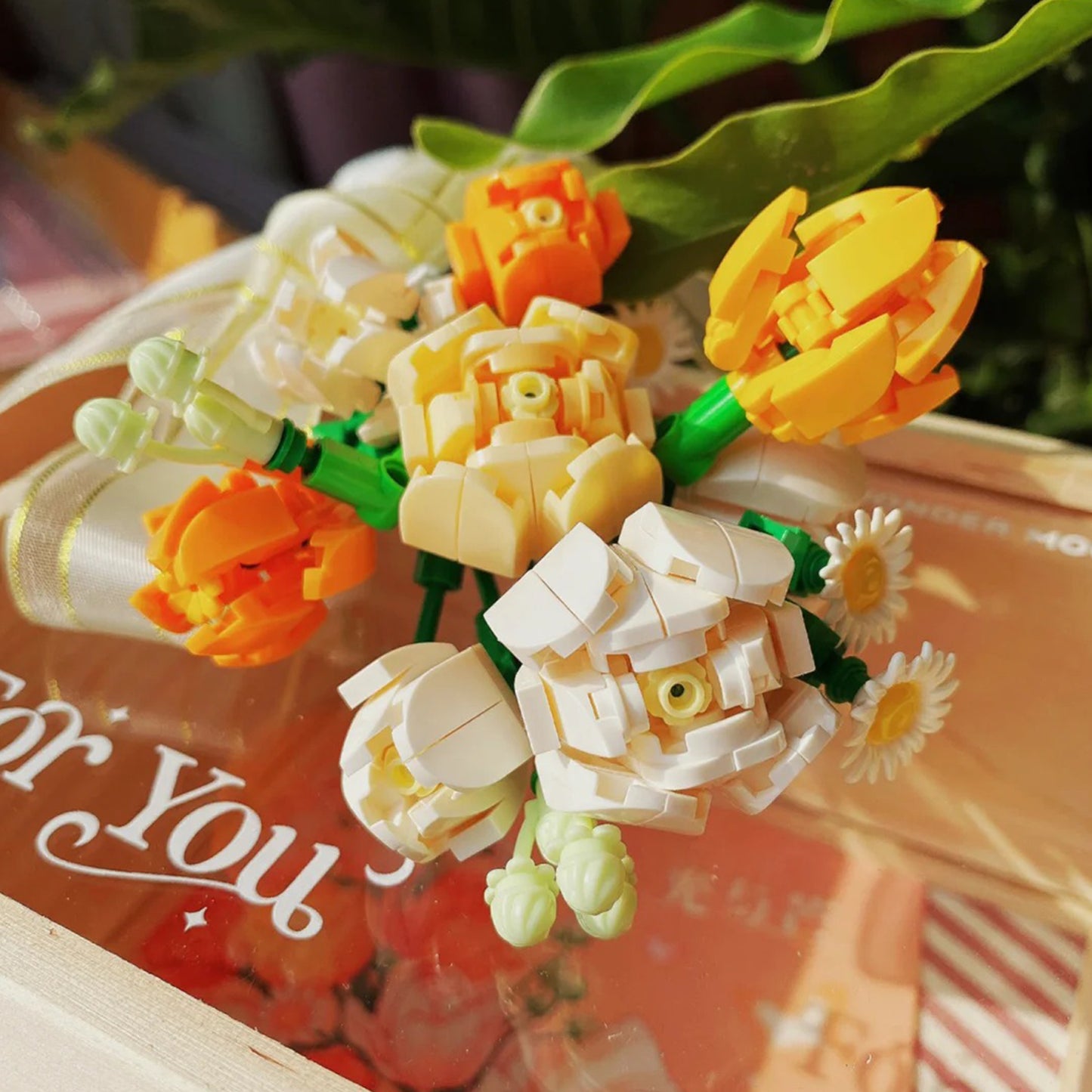 For You Series Light and Radiance Building Block Tulip Bouquet Display Set